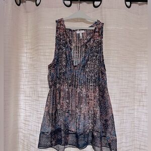 NWOT Joie Sheer 100% Silk Printed Tank Top, Blue White, Floral, Retail 198, Sz S
